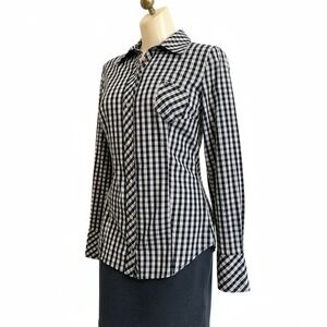 Guess‎ Jeans Black White Plaid Snap Front Shirt Womens Long Sleeve Stretch